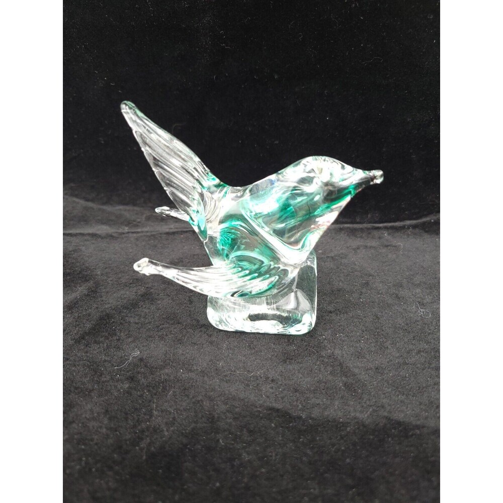 Small Art Glass bird Figurine Green‎ And Clear Hand Blown Sculpture - Picture 9 of 11